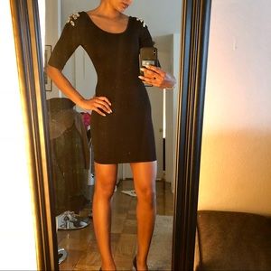 Black mini dress with shoulder accents!